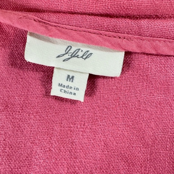 Vintage J Jill Size Medium Pink Thick Linen Button Jacket V-Neck Scalloped Trim - Picture 6 of 8